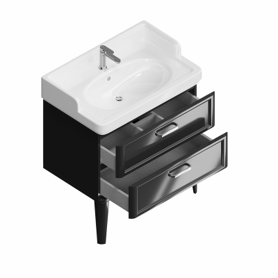 Тумба Pompei/Помпеи напольная с 2 ящиками 80, черная глянцевая