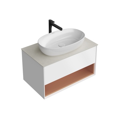 Тумба Plaza Modern/Плаза Модерн подвесная 80, нажимное открывание, 1 ящик, подсветка, белая матовая+сахара