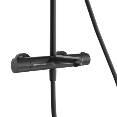 Душевая колонна Fonte/Фонте на 3 потока с фиксированным изливом и термостатическим смесителем, черный матовый