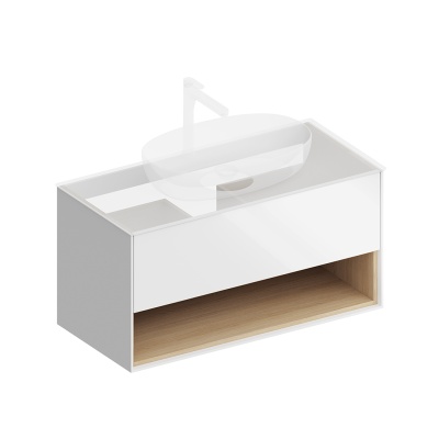 Тумба Plaza Modern/Плаза Модерн подвесная 100 белый 1 ящик + полка