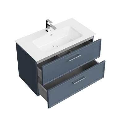 Тумба PIANO Classic подвесная 85 см, 2 ящика, ясень синий матовый