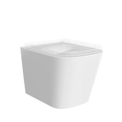 Унитаз Cubo/Кубо подвесной безободковый с крепежом и сиденьем, белый глянцевый