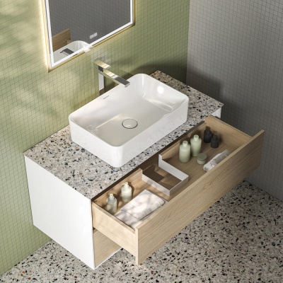 Тумба Plaza Modern/Плаза Модерн подвесная 100, нажимное открывание, 2 ящика, дуб виченца