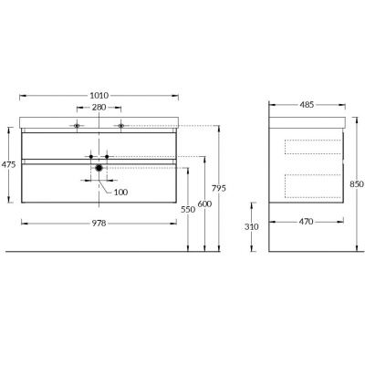 Тумба Cubo/Кубо подвесная с ящиками 100, лимо матовая