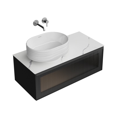 Тумба Iconico/Иконико подвесная 100 с рифленым стеклом, 1 ящик, черная Тумба Iconico/Иконико подвесная 100 с рифленым стеклом, 1 ящик, черная