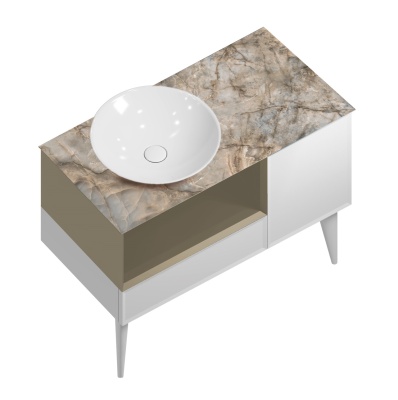 Тумба Cono/Коно подвесная с открытой полкой и ящиками 97, белая матовая-лимо