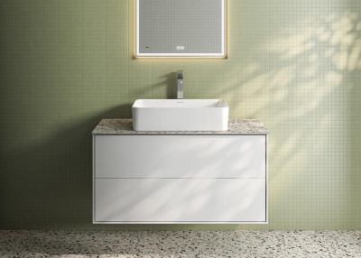 Тумба Plaza Modern/Плаза Модерн подвесная 100, нажимное открывание, 2 ящика, белая матовая Тумба Plaza Modern/Плаза Модерн подвесная 100, нажимное открывание, 2 ящика, белая матовая