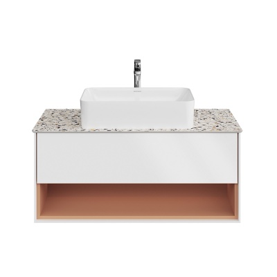 Тумба Plaza Modern/Плаза Модерн подвесная 100, нажимное открывание, 1 ящик, подсветка, белая матовая+сахара Тумба Plaza Modern/Плаза Модерн подвесная 100, нажимное открывание, 1 ящик, подсветка, белая матовая+сахара