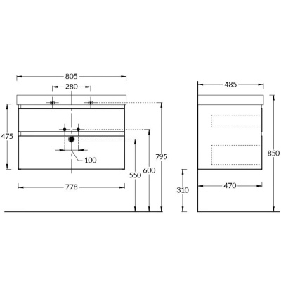 Тумба Cubo/Кубо подвесная с ящиками 80, лимо матовая