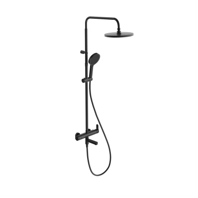 Душевая колонна FONTE на 3 потока с поворотным изливом и механическим смесителем, черный матовый