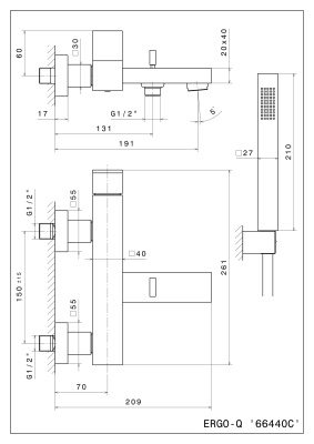 Смеситель для ванны FUTURA настенный с душевой лейкой, хром