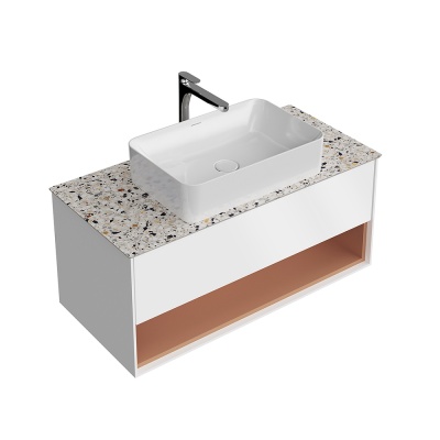 Тумба Plaza Modern/Плаза Модерн подвесная 100, нажимное открывание, 1 ящик, подсветка, белая матовая+сахара Тумба Plaza Modern/Плаза Модерн подвесная 100, нажимное открывание, 1 ящик, подсветка, белая матовая+сахара