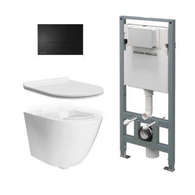 Комплект с подвесным унитазом СФЕРА, универсальным сиденьем, инсталляцией ПРО и кнопкой управления черный матовый Комплект с подвесным унитазом СФЕРА, универсальным сиденьем, инсталляцией ПРО и кнопкой управления черный матовый