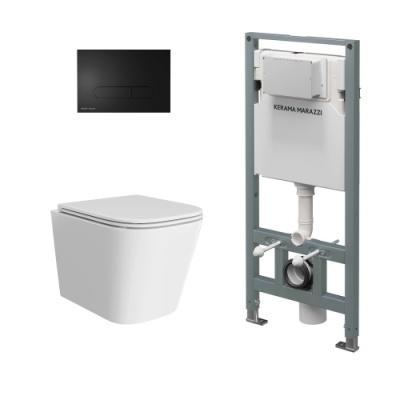 Комплект с подвесным унитазом КУБО, инсталляцией ПРО и кнопкой управления черный матовый Комплект с подвесным унитазом КУБО, инсталляцией ПРО и кнопкой управления черный матовый