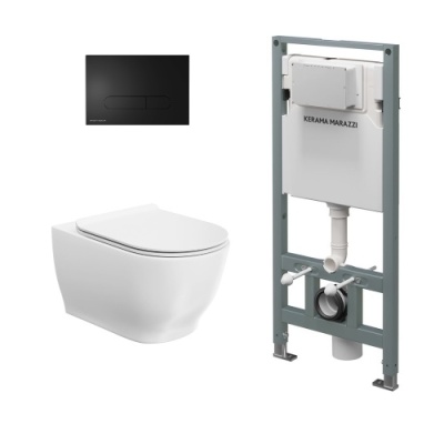 Комплект с подвесным унитазом МОДУЛА, инсталляцией ПРО и кнопкой управления черный матовый Комплект с подвесным унитазом МОДУЛА, инсталляцией ПРО и кнопкой управления черный матовый