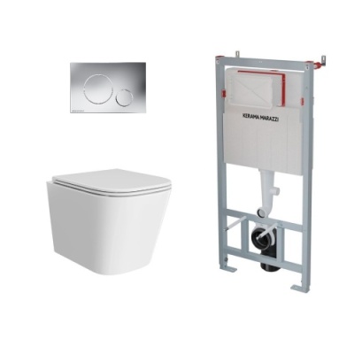 Комплект с подвесным унитазом КУБО и кнопкой управления хром-глянец (круглая) Комплект с подвесным унитазом КУБО и кнопкой управления хром-глянец (круглая)