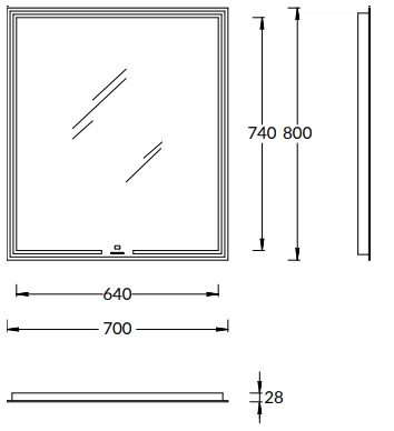 Зеркало MIO прямоугольное с диммером 70, белое