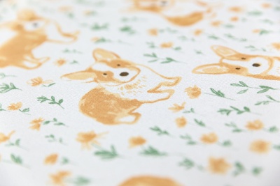 Обои виниловые на флизелиновой основе Уик-энд мотив, жёлто-зелёный корги