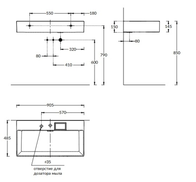 Раковина LOGICA мебельная\подвесная с двумя отверстиями 90, белая глянцевая Раковина LOGICA мебельная\подвесная с двумя отверстиями 90, белая глянцевая