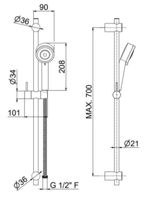 Душевая стойка NOTA c ручной лейкой на 3 режима и шлангом, без выхода для подачи воды, хром