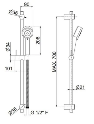 Душевая стойка NOTA c ручной лейкой на 3 режима и шлангом, без выхода для подачи воды, хром