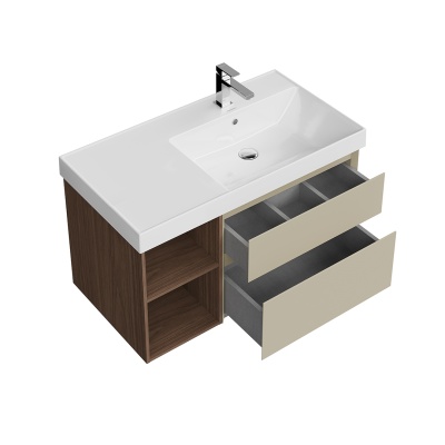 Тумба CUBO правая подвесная с ящиками 90, лимо матовая-древесная Тумба CUBO правая подвесная с ящиками 90, лимо матовая-древесная