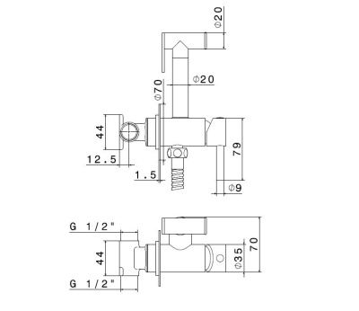 Смеситель с гигиеническим душем встроенного монтажа Ole, матовый черный