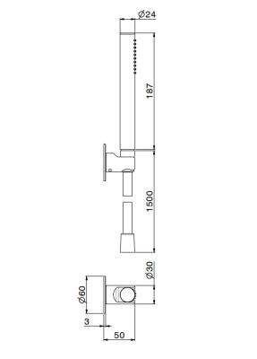 Ручной душ OLE с держателем для лейки и шлангом, без выхода для подачи воды, хром