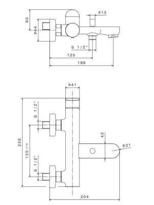 Смеситель для ванны OLE настенный с дивертором ванна/душ, без лейки, хром