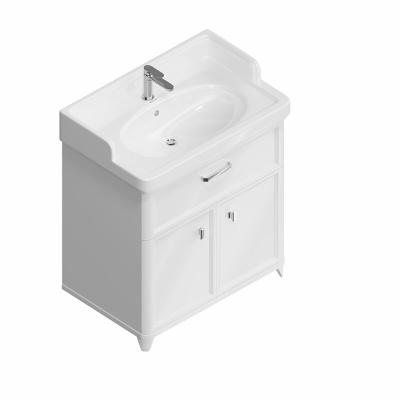 Тумба POMPEI напольная с ящиком и дверцами 80, белая глянцевая Тумба POMPEI напольная с ящиком и дверцами 80, белая глянцевая