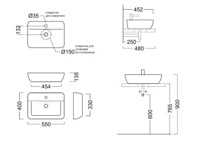 Раковина PLAZA накладная 55, белая глянцевая Раковина PLAZA накладная 55, белая глянцевая