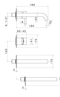 Смеситель для раковины ETERNA настенный, без донного клапана, нержавеющая сталь