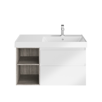 Тумба CUBO правая подвесная с ящиками 90, белая глянцевая-древесная Тумба CUBO правая подвесная с ящиками 90, белая глянцевая-древесная