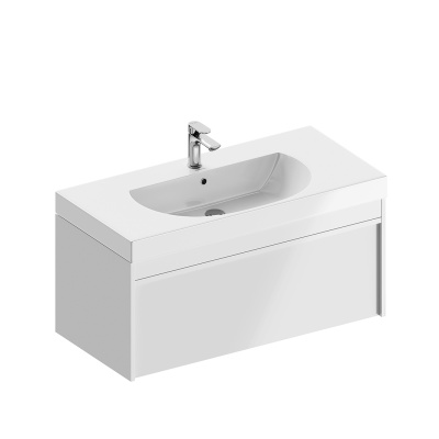 Тумба MODULA подвесная 100 с ящиком 1+1, белая глянцевая Тумба MODULA подвесная 100 с ящиком 1+1, белая глянцевая