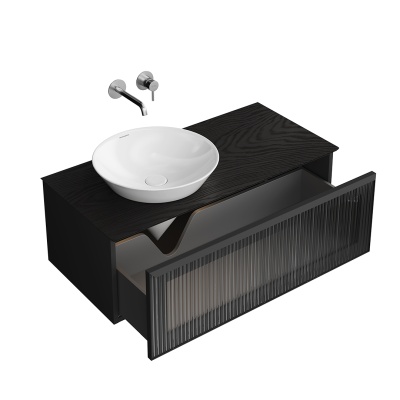 Тумба ICONICO подвесная 100 с рифленым стеклом, 1 ящик, черная Тумба ICONICO подвесная 100 с рифленым стеклом, 1 ящик, черная