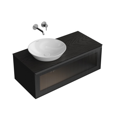 Тумба ICONICO подвесная 100 с рифленым стеклом, 1 ящик, черная