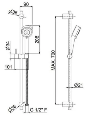 Комплект для душа NOTA на 1 поток со смесителем и душевой стойкой, хром