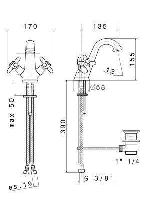 Смеситель для раковины MUSE вентильный с донным клапаном, хром глянец Смеситель для раковины MUSE вентильный с донным клапаном, хром глянец
