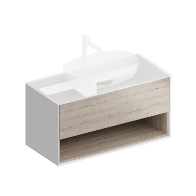 Тумба PLAZA Modern подвесная с ящиком и полкой 100, дуб Орегон Тумба PLAZA Modern подвесная с ящиком и полкой 100, дуб Орегон