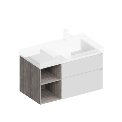 Тумба CUBO правая подвесная с ящиками 90, белая матовая-древесная Тумба CUBO правая подвесная с ящиками 90, белая матовая-древесная