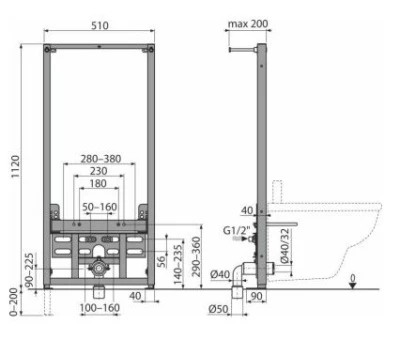Инсталляция для биде, высота 112 см Инсталляция для биде, высота 112 см