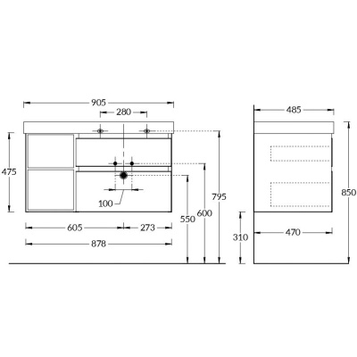Тумба CUBO правая подвесная с ящиками 90, белая матовая-древесная Тумба CUBO правая подвесная с ящиками 90, белая матовая-древесная