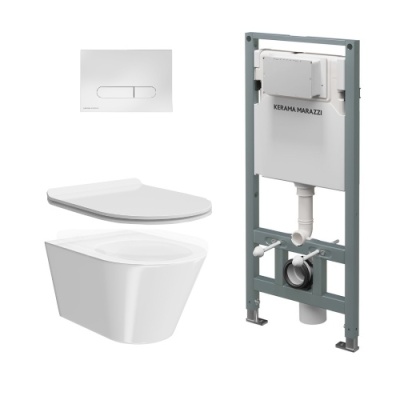 Комплект с подвесным унитазом Plaza Modern, универсальным сиденьем, инсталляцией PRO и кнопкой управления белый глянец Комплект с подвесным унитазом Plaza Modern, универсальным сиденьем, инсталляцией PRO и кнопкой управления белый глянец